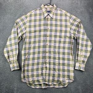 MCKENZIE‎ TRIBE Mens Large Plaid Long Sleeve 100% Linen Shirt Made in Italy